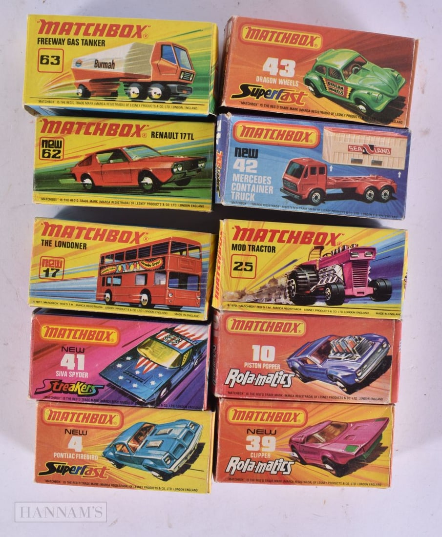 TEN VINTAGE BOXED MATCHBOX CARS. (qty) (1 of 6)