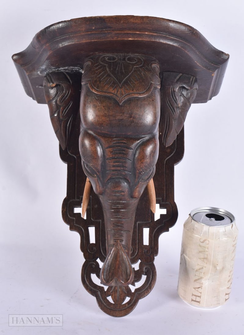 A 19TH CENTURY AESTHETIC MOVEMENT CARVED WOOD ELEPHANT WALL BRACKET in the Manner of Gabriel Viardot (1 of 5)