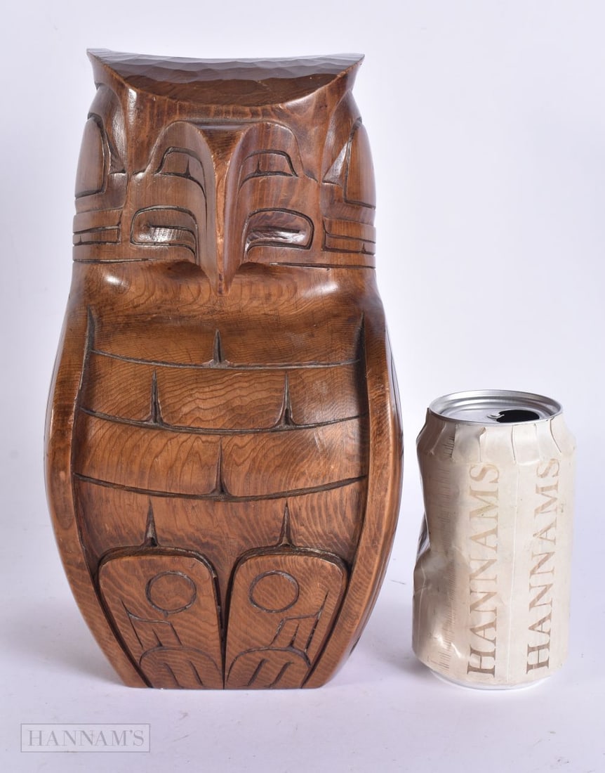 David Nahanee (1937-2022) Canadian, Haida, Wooden owl. 26 cm x 12 cm. (1 of 5)