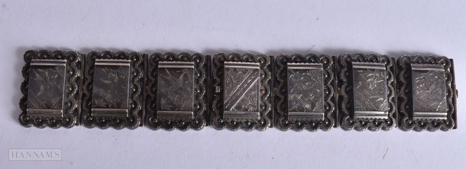 AN AESTHETIC MOVEMENT WHITE METAL BRACELET. 42 grams. 16.5 cm long. (1 of 4)