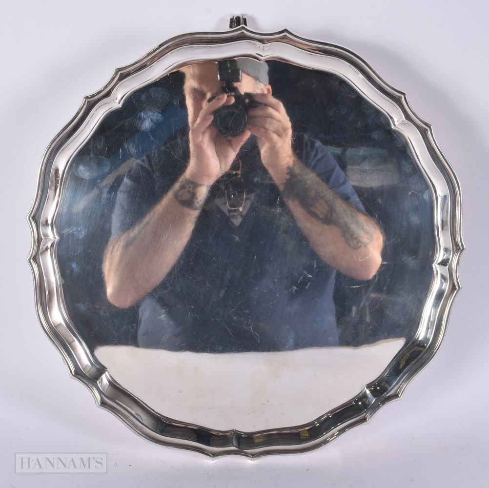 A VERY LARGE SILVER SALVER. Sheffield 1941. 1400 grams. 35 cm wide. (1 of 4)