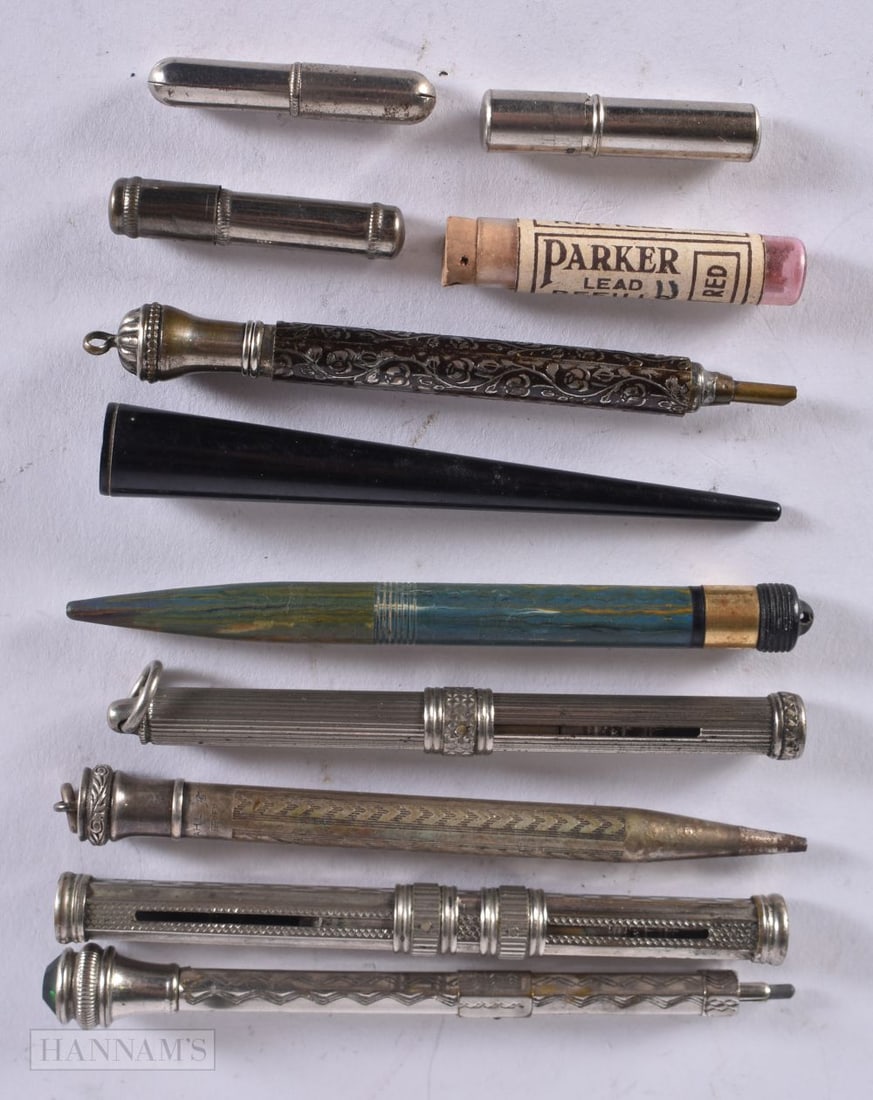 MISC WHITE METAL PENS & PROPELLING PENCILS etc. (9) (1 of 2)