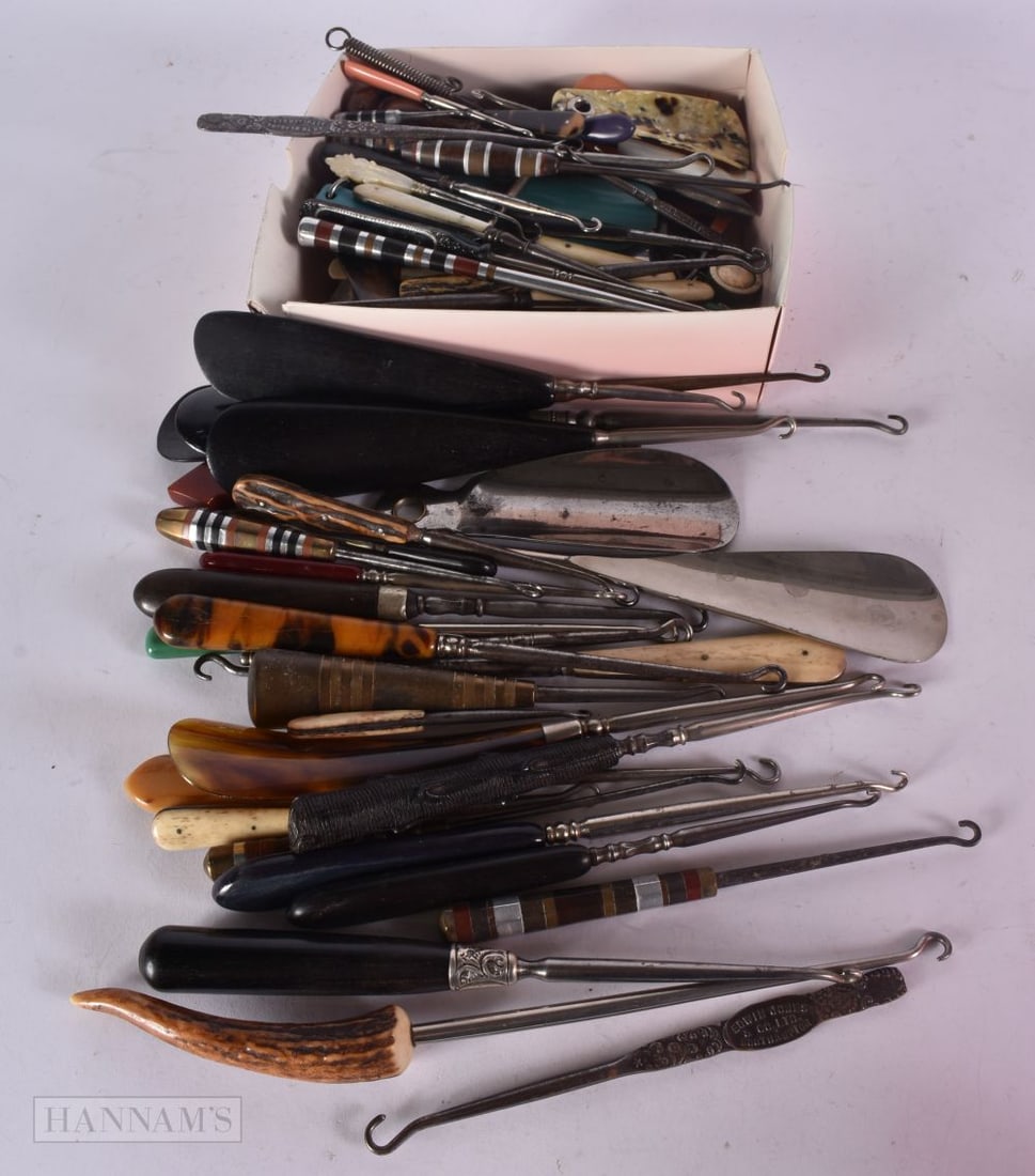 A COLLECTION OF MISC George III & LATER BUTTON HOOKS AND SHOE HORNS. (qty) (1 of 4)