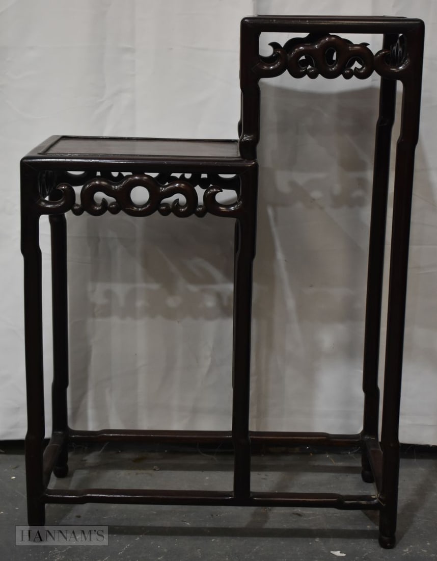 A 19TH CENTURY CHINESE CARVED HUANGHUALI WOOD DOUBLE STAND Qing. 100 cm x 70 cm x 30 cm. (1 of 11)