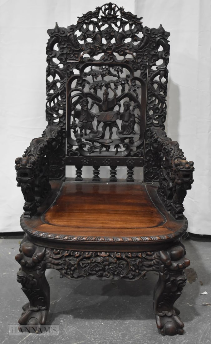 A FINE 19TH CENTURY CHINESE CARVED HARDWOOD DRAGON AND IMMORTAL ARM CHAIR Qing. 100 cm x 55 cm x 48 (1 of 14)