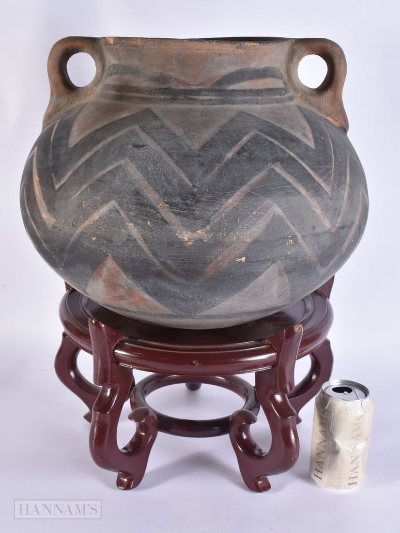 A LARGE TWIN HANDLED POTTERY VESSEL After the Antiquity. Vase 30 cm x 27 cm. (2) (1 of 7)