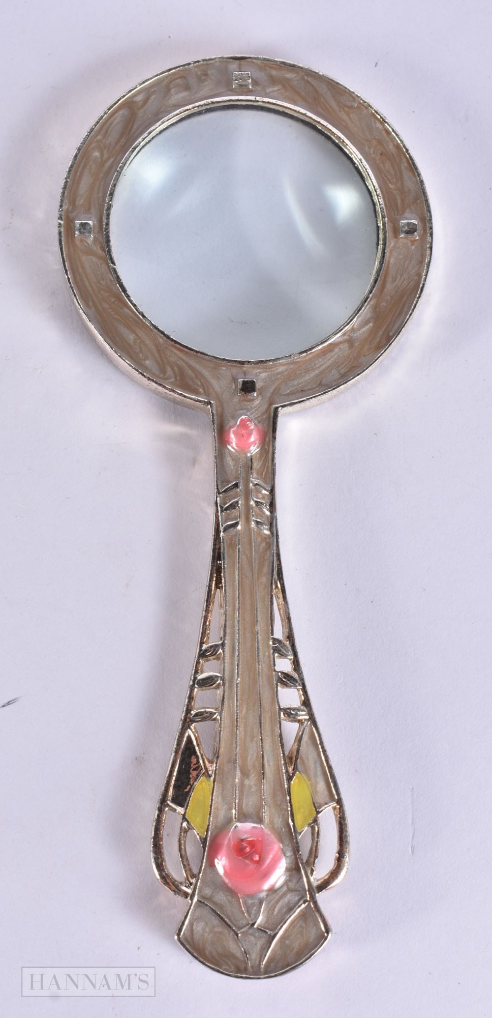 A CHARLES RENNIE MACKINTOSH DESIGN MAGNIFYING GLASS. 16 cm long. (1 of 4)