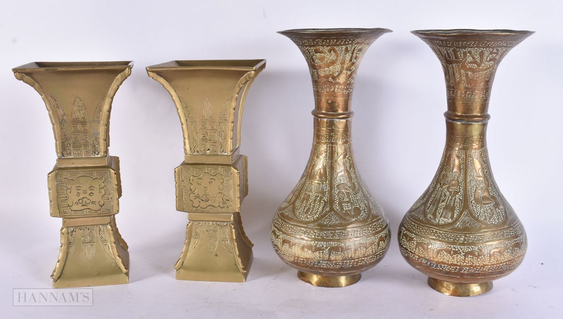 ANTIQUE CHINESE AND ISLAMIC BRONZES. 27 cm high. (4) (1 of 4)