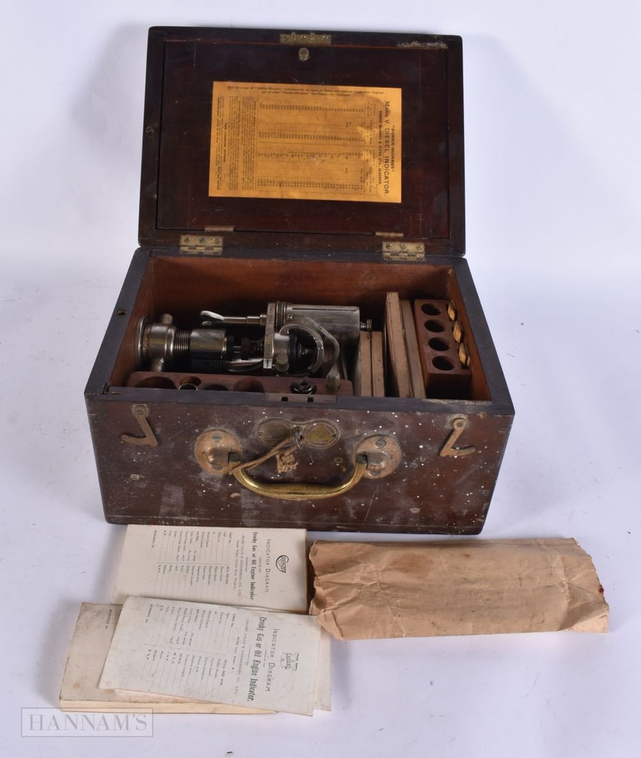 Antique Boxed Train Engine Indicator Set From Dobbie McInnes Glasgow W/ Key. 32 cm x 20 cm. (1 of 7)