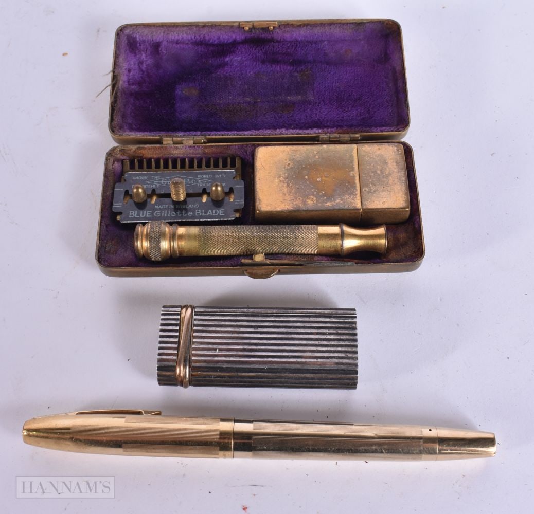 A SHEAFFER PEN together with a Cartier lighter, shaving kit etc. (3): A SHEAFFER PEN together with a Cartier lighter, shaving kit etc. (3)