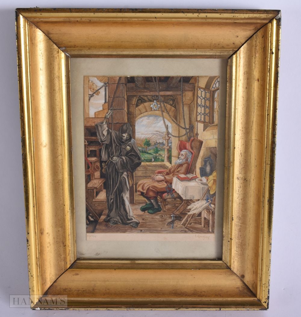 Flemish School (19th Century) Watercolour, Death as a friend, after Alfred Rethel. 30 cm x 22 cm, im (1 of 6)