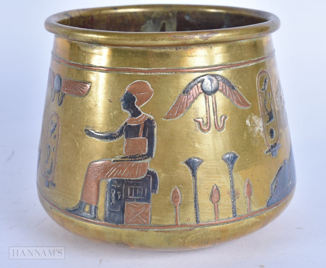 A 19TH CENTURY MIDDLE EASTERN EGYPTIAN REVIVAL CENSER decorated with silver and copper figures. 12 c (1 of 5)