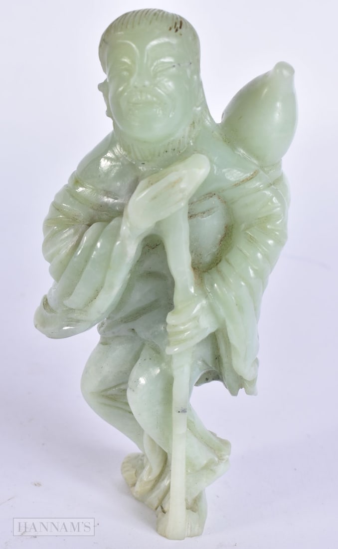 AN EARLY 20TH CENTURY CHINESE CARVED JADE FIGURE OF A MALE Late Qing/Republic. 12 cm high. (1 of 5)