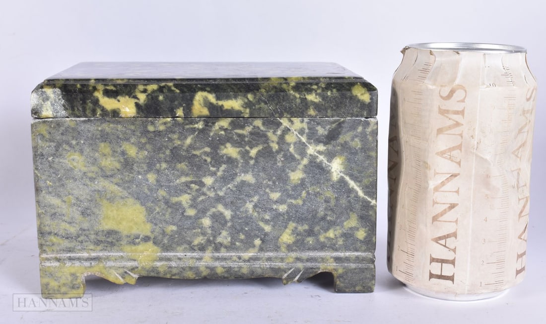 A LATE 19TH CENTURY CHINESE CARVED SOAPSTONE CASKET AND COVER Late Qing. 15 cm x 10 cm. (1 of 7)