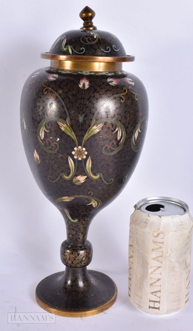 A 19TH CENTURY CHINESE CLOISONNE ENAMEL VASE AND COVER Late Qing. 32 cm high. (1 of 4)