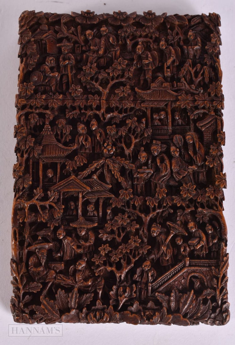 A FINE 19TH CENTURY CHINESE CARVED SANDALWOOD CARD CASE Qing. 11.5 cm x 7.5 cm. (1 of 17)