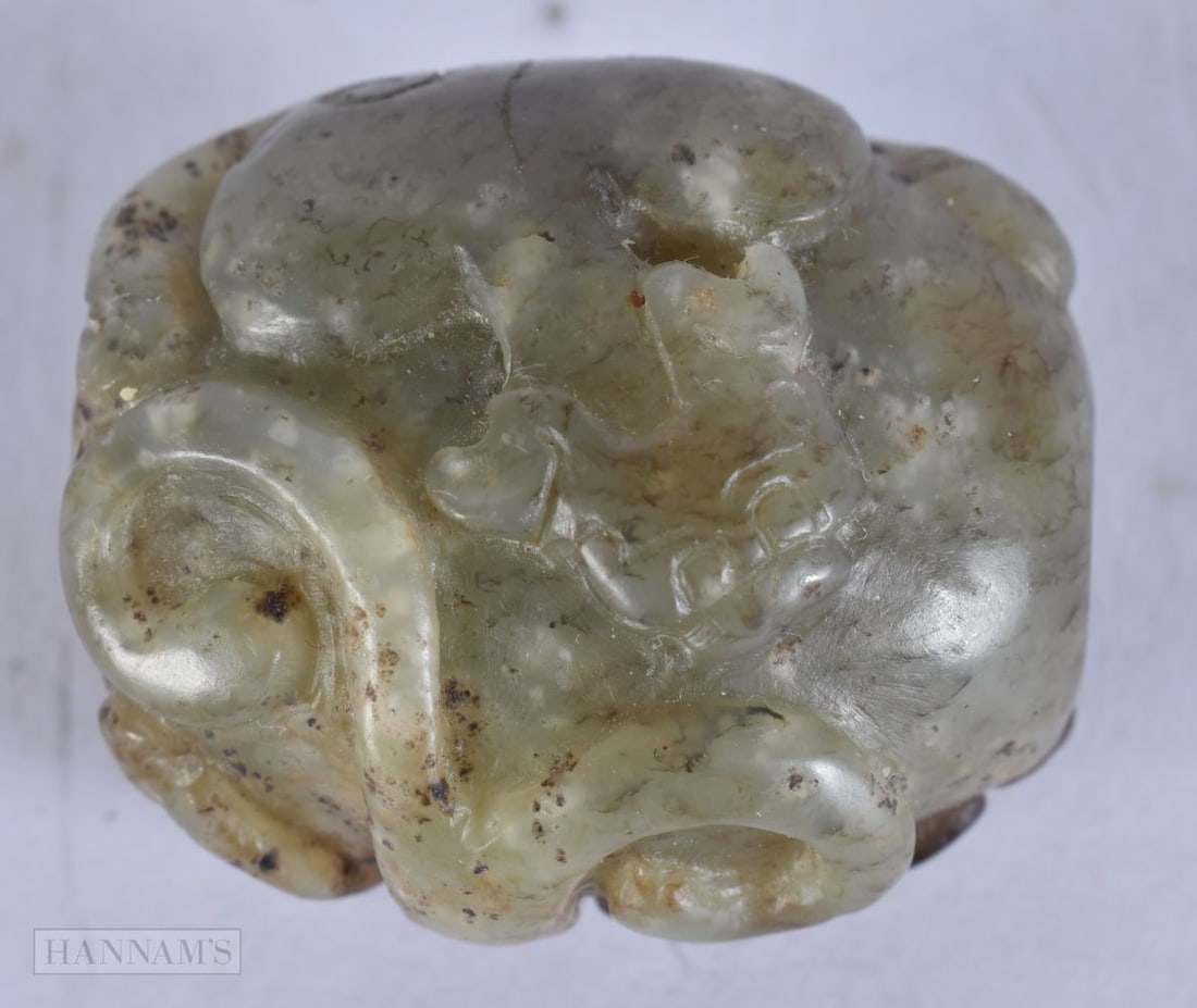 A CHINESE QING DYNASTY RUSSET JADE BEAST TOGGLE. 3.5 cm x 2.5 cm. (1 of 4)