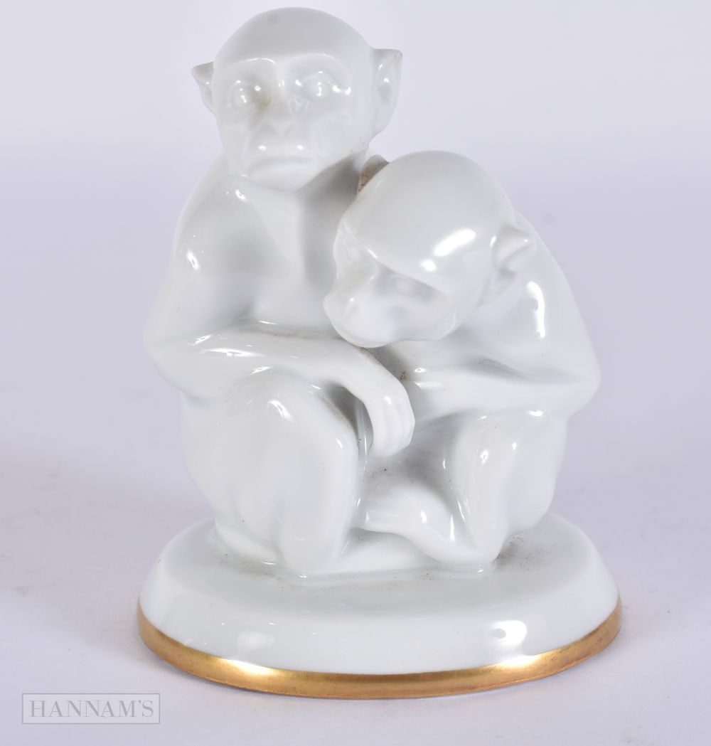 A HUTSCHENREUTHER LORENZ PORCELAIN MONKEY. 8.75 cm high.: A HUTSCHENREUTHER LORENZ PORCELAIN MONKEY. 8.75 cm high.