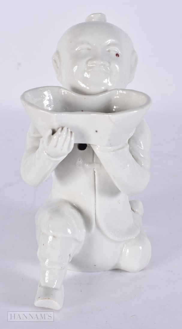 AN EARLY 20TH CENTURY CHINESE BLANC DE CHINE PORCELAIN FIGURE Late Qing. 14.5 cm high.: AN EARLY 20TH CENTURY CHINESE BLANC DE CHINE PORCELAIN FIGURE Late Qing. 14.5 cm high.