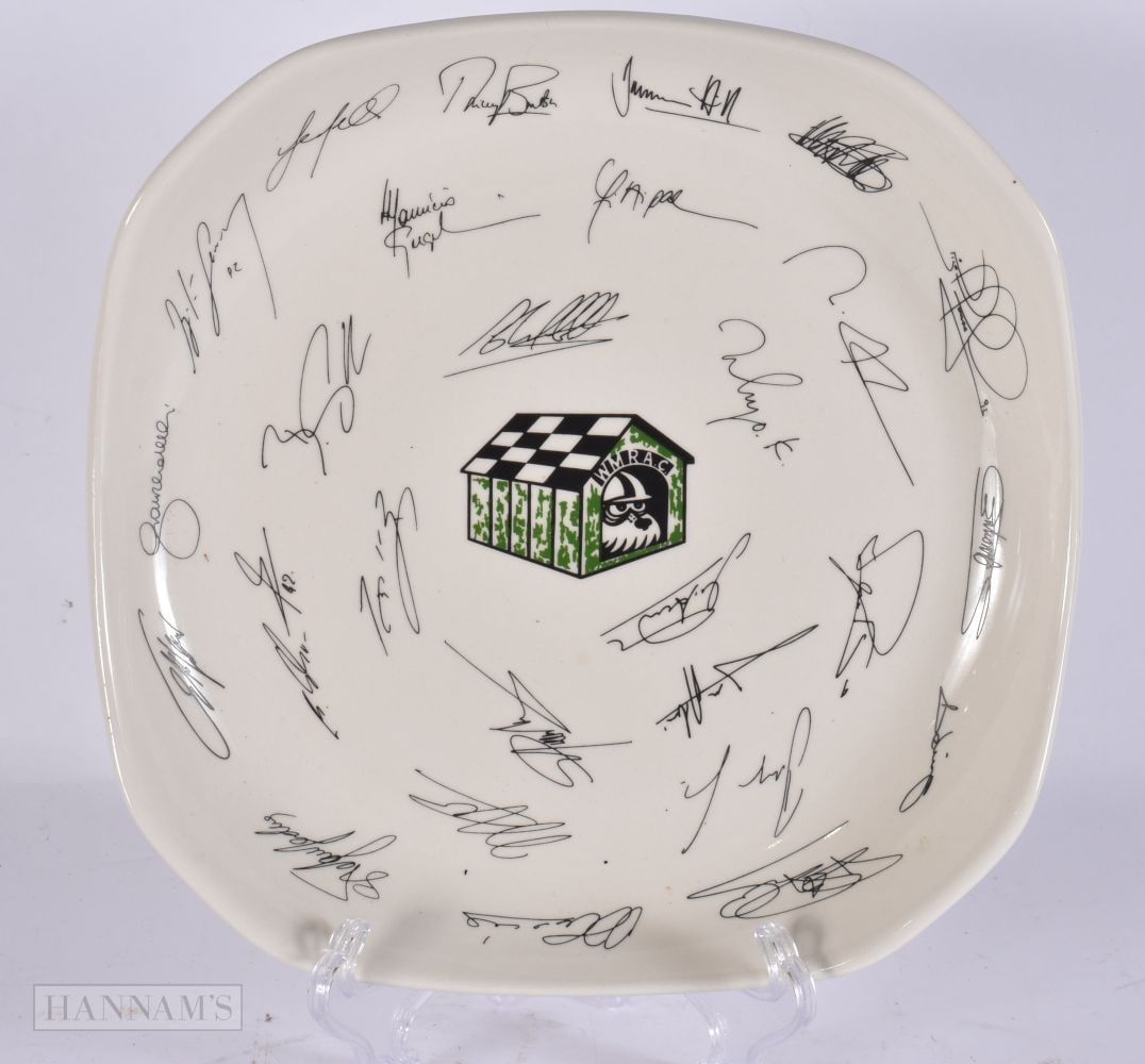 AN ICONIC DOG HOUSE CLUB PLATE No 876, with twenty five printed signatures. 20 cm wide.: AN ICONIC DOG HOUSE CLUB PLATE No 876, with twenty five printed signatures. 20 cm wide.