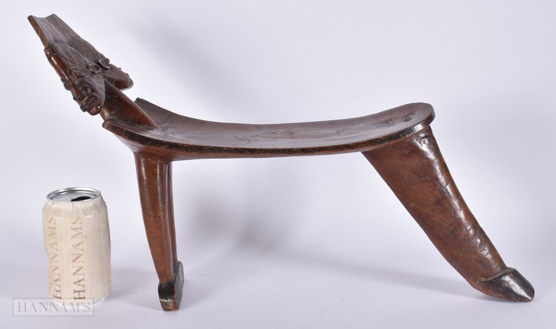 AN UNUSUAL 19TH CENTURY AFRICAN THREE LEGGED JANUS HEAD MANS STOOL Lobi, Burkina Faso. 45 cm x 28 cm (1 of 4)