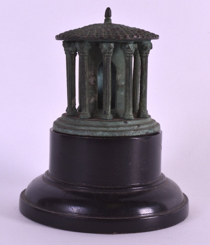 A 19TH CENTURY ITALIAN GRAND TOUR BRONZE OF THE TEMPLE: A 19TH CENTURY ITALIAN GRAND TOUR BRONZE OF THE TEMPLE OF HERCULES C1880 modelled upon an ebonised base. Bronze 2.75ins high.