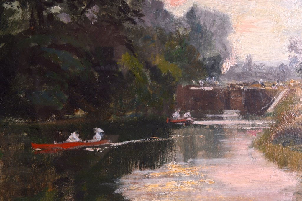 ROBERT GALLON (1845-1925) BRITISH Oil 'Cookham' within: ROBERT GALLON (1845-1925) BRITISH Oil 'Cookham' within a gilded frame. Image 11.75ins x 7.25ins.