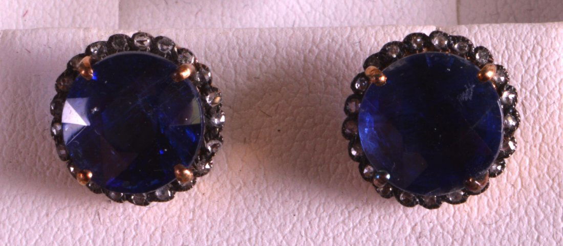 A PAIR OF ANTIQUE DESIGN 14CT YELLOW GOLD SAPPHIRE AND (1 of 1)