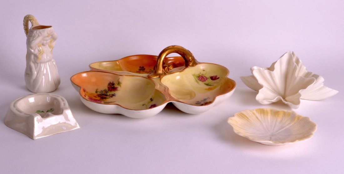 A ROYAL WORCESTER BLUSH IVORY HORDERVES DISH together: A ROYAL WORCESTER BLUSH IVORY HORDERVES DISH together with four Beleek articles. (5)