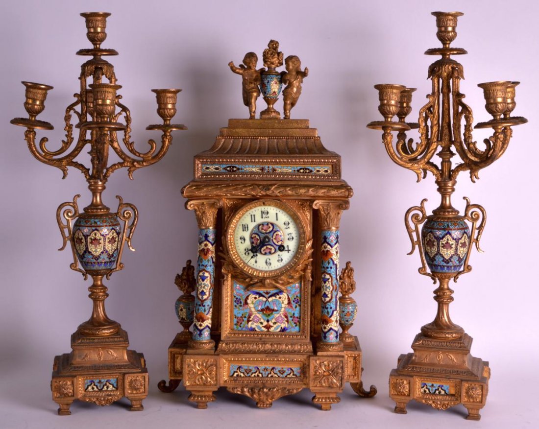 A LATE 19TH CENTURY FRENCH GILT METAL AND CHAMPLEVE (1 of 5)