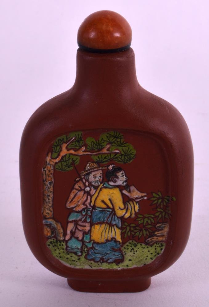 A 19TH CENTURY CHINESE YIXING POTTERY SNUFF BOTTLE AND (1 of 2)