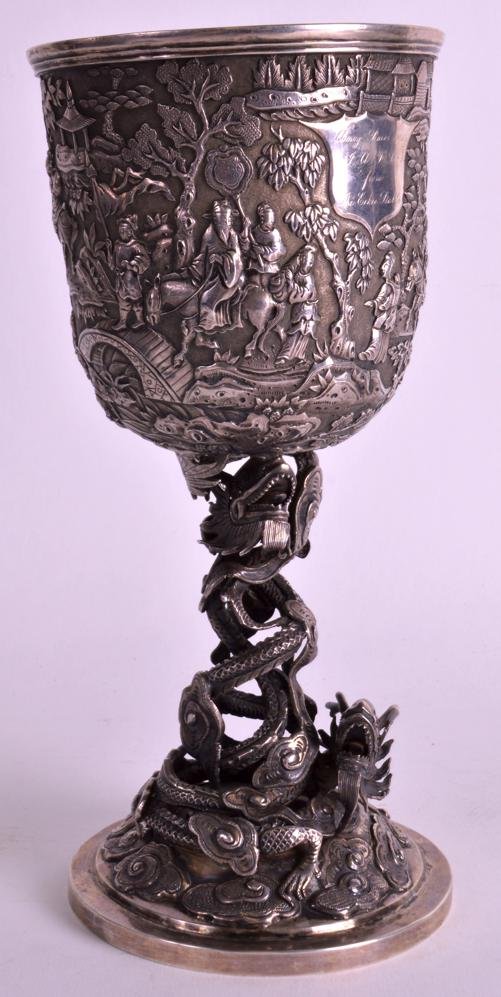 A FINE 19TH CENTURY CHINESE EXPORT SILVER CHALICE C1865 (1 of 3)