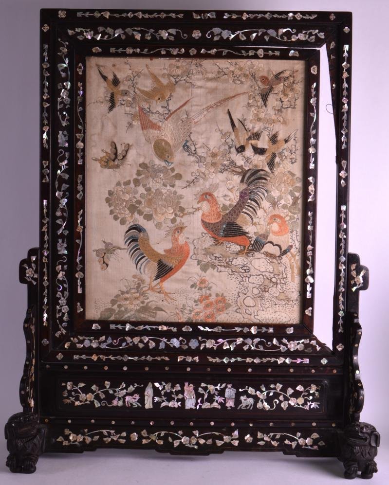 A 19TH CENTURY CHINESE HONGMU MOTHER OF PEARL INLAID (1 of 3)