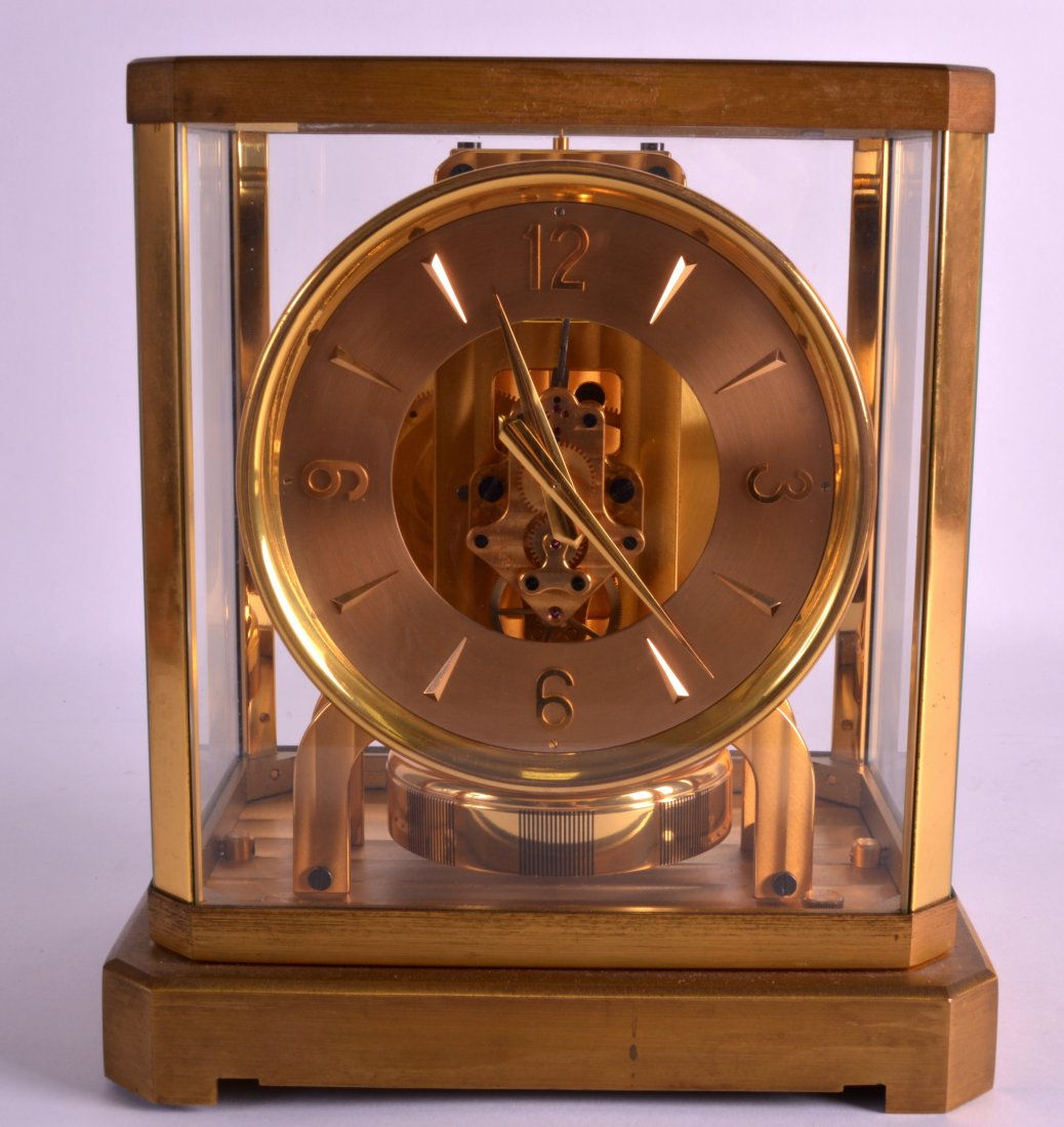 A JAEGER-LE-COULTRE BRASS BOUND ATMOS CLOCK No. 12714. (1 of 3)