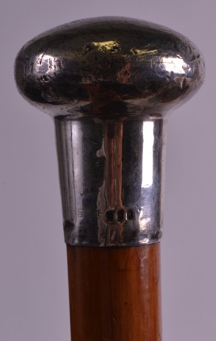 AN EDWARDIAN SILVER TOPPED GENTLEMANS WALKING CANE (1 of 2)