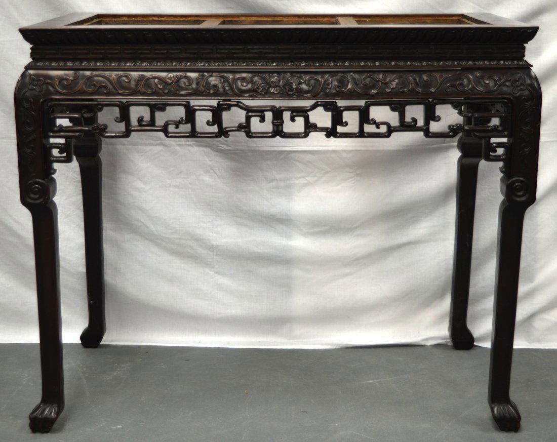 A 19TH CENTURY CHINESE HONGMU SIDE TABLE (lacking (1 of 3)