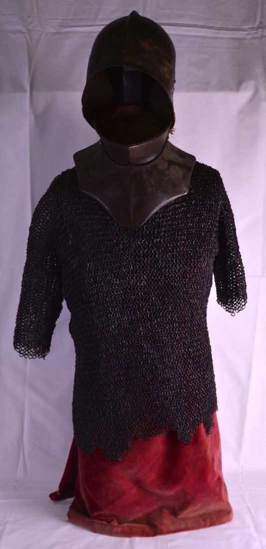 A FINE AND RARE RHODES KNIGHT OF ST JOHN PART SUIT OF: A FINE AND RARE RHODES KNIGHT OF ST JOHN PART SUIT OF ARMOUR C1475 to 1500, comprising of Helmet, Buff & Mail, based in the medieval city, such Sallets were stored along with quantities of armour, and