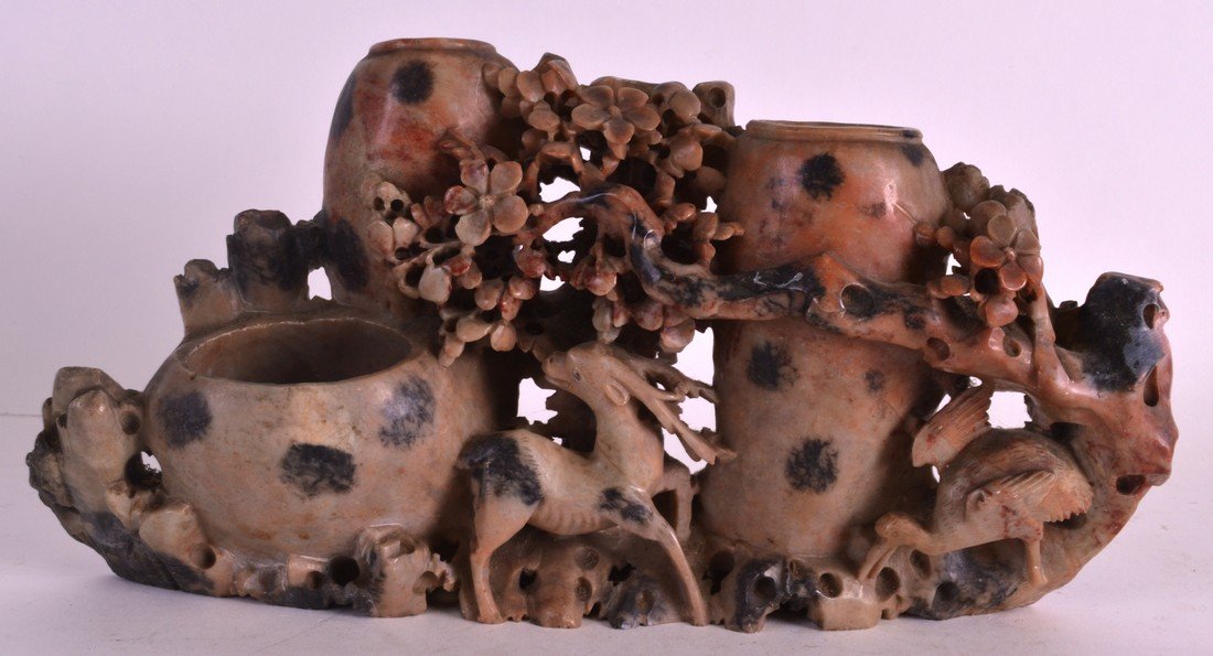 AN EARLY 20TH CENTURY CHINESE CARVED SOAPSTONE BRUSH (1 of 2)