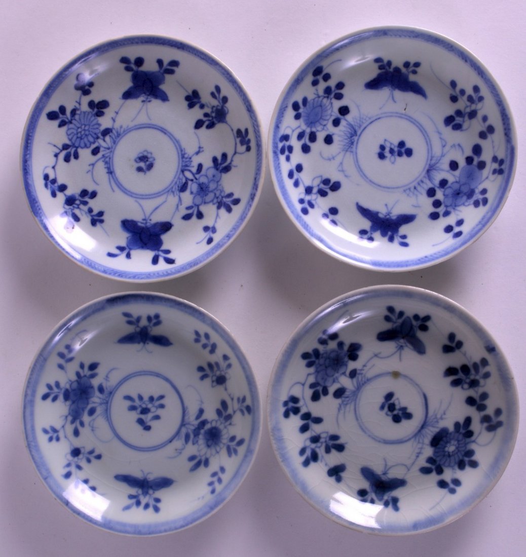 A SET OF FOUR 18TH CENTURY CHINESE CA MAU CARGO SAUCERS: A SET OF FOUR 18TH CENTURY CHINESE CA MAU CARGO SAUCERS painted with floral sprays. 4.75ins diameter. (4)