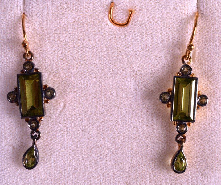 A PAIR OF 9K GOLD PERIDOT DROP EARRINGS. (1 of 1)