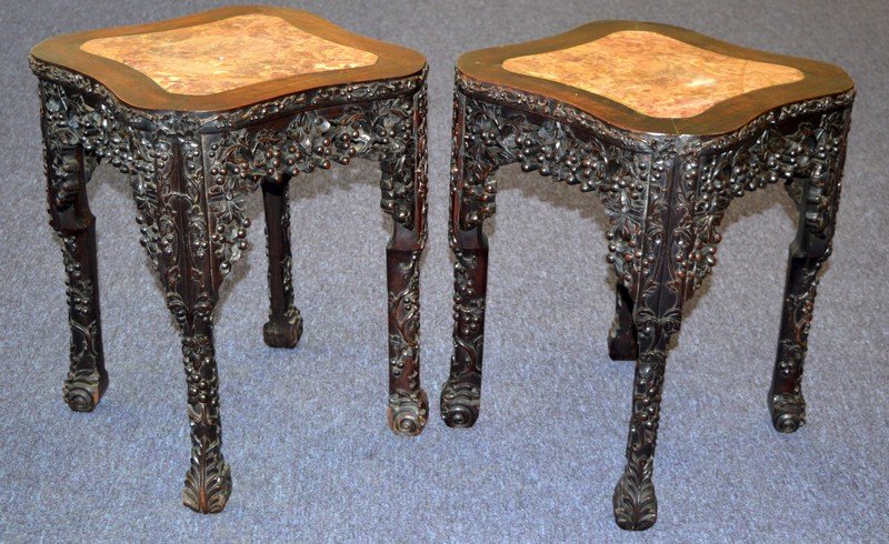 A PAIR OF LATE 19TH CENTURY CHINESE HARDWOOD MARBLE (1 of 3)
