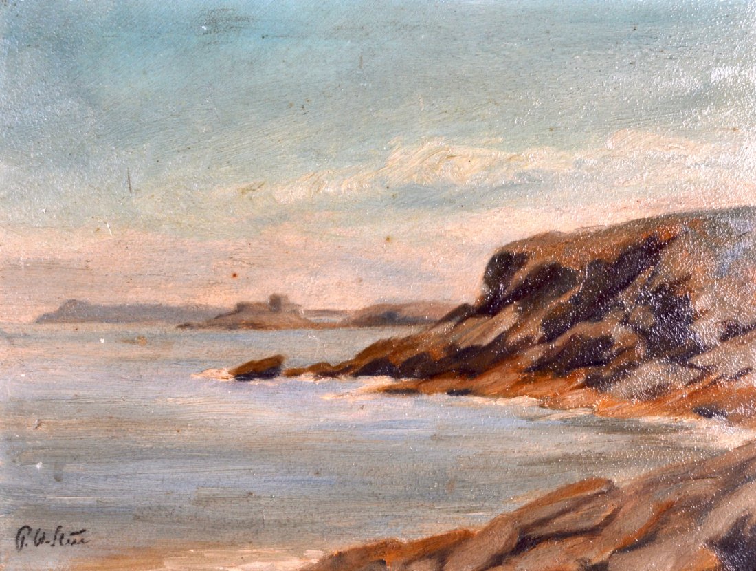 Philip Wilson Steer (1860-1942) British, Oil on canvas,: Philip Wilson Steer (1860-1942) British, Oil on canvas, 'Cliffs at Brittany'. Image 11.5ins x 8.5ins.