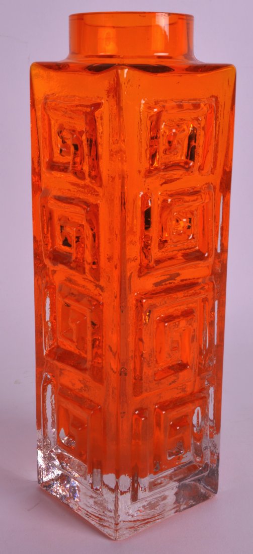 A WHITEFRIARS TANGERINE GLASS VASE with Greek Key (1 of 1)