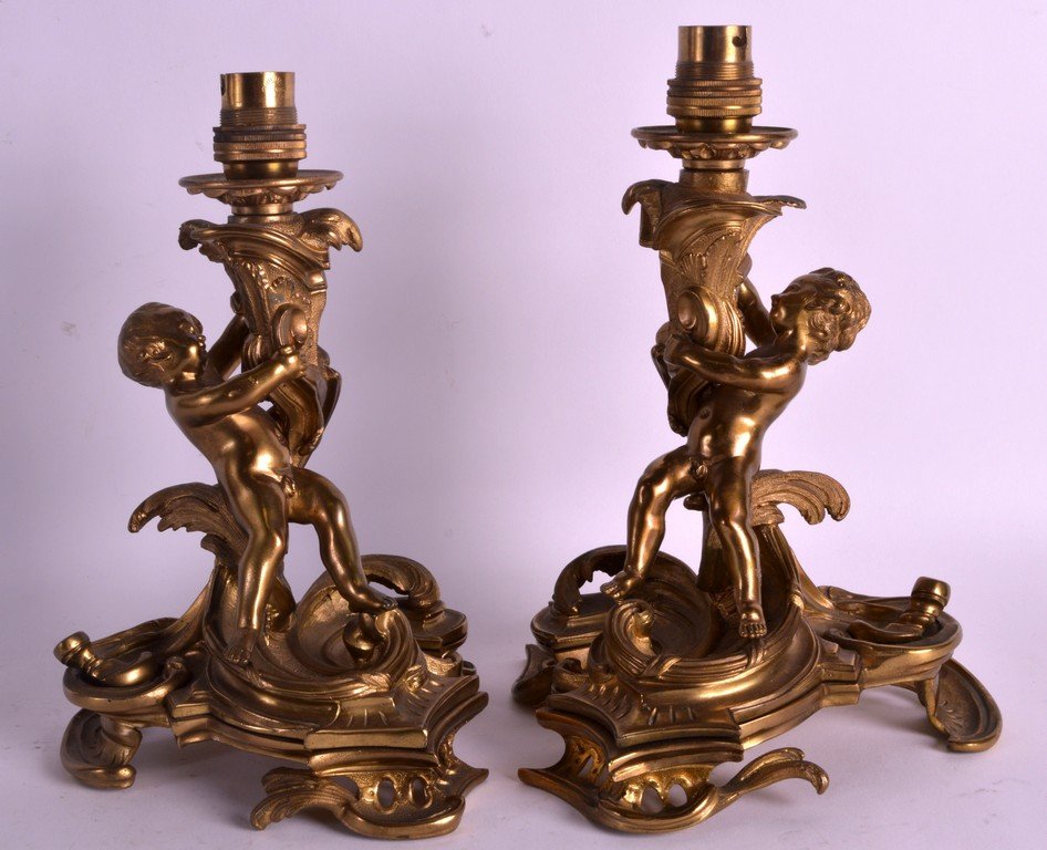 A PAIR OF MID 19TH CENTURY FRENCH ORMOLU CANDLESTICKS (1 of 1)