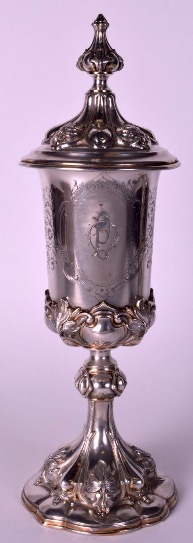 A 19TH CENTURY HUNGARIAN SILVER CUP AND COVER. 12Ins (1 of 2)