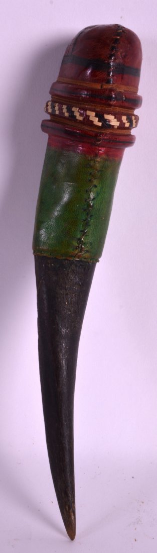 AN EARLY 20TH CENTURY LEATHER BOUND HORN possibly (1 of 1)