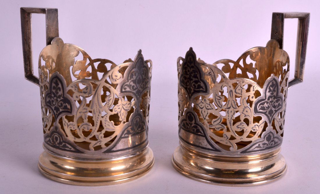 A PAIR OF LATE 19TH CENTURY RUSSIAN NIELLO SILVER CUPS (1 of 1)
