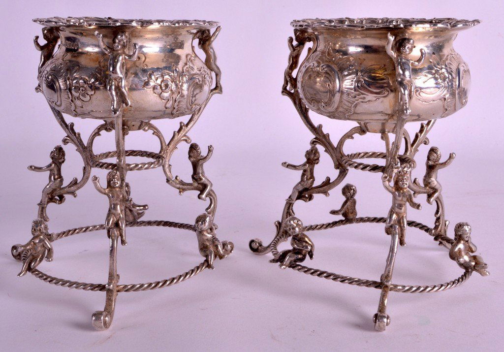 A PAIR OF 19TH CENTURY DUTCH SILVER SALTS of unusual (1 of 1)
