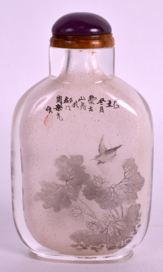 A 19TH CENTURY CHINESE REVERSE PAINTED SNUFF BOTTLE AND (1 of 3)