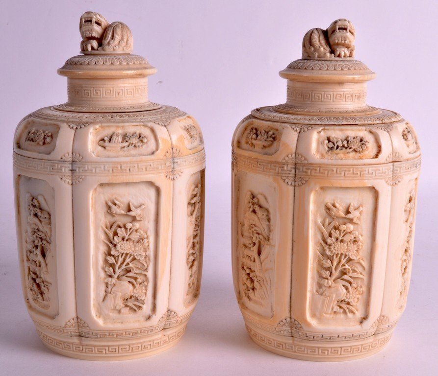 A RARE PAIR OF MID 19TH CENTURY CHINESE CANTON IVORY (1 of 2)